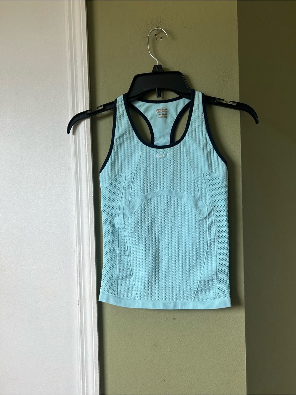 Nike Aqua Blue Racerback Performance Tank with Navy Trim Sz S/M